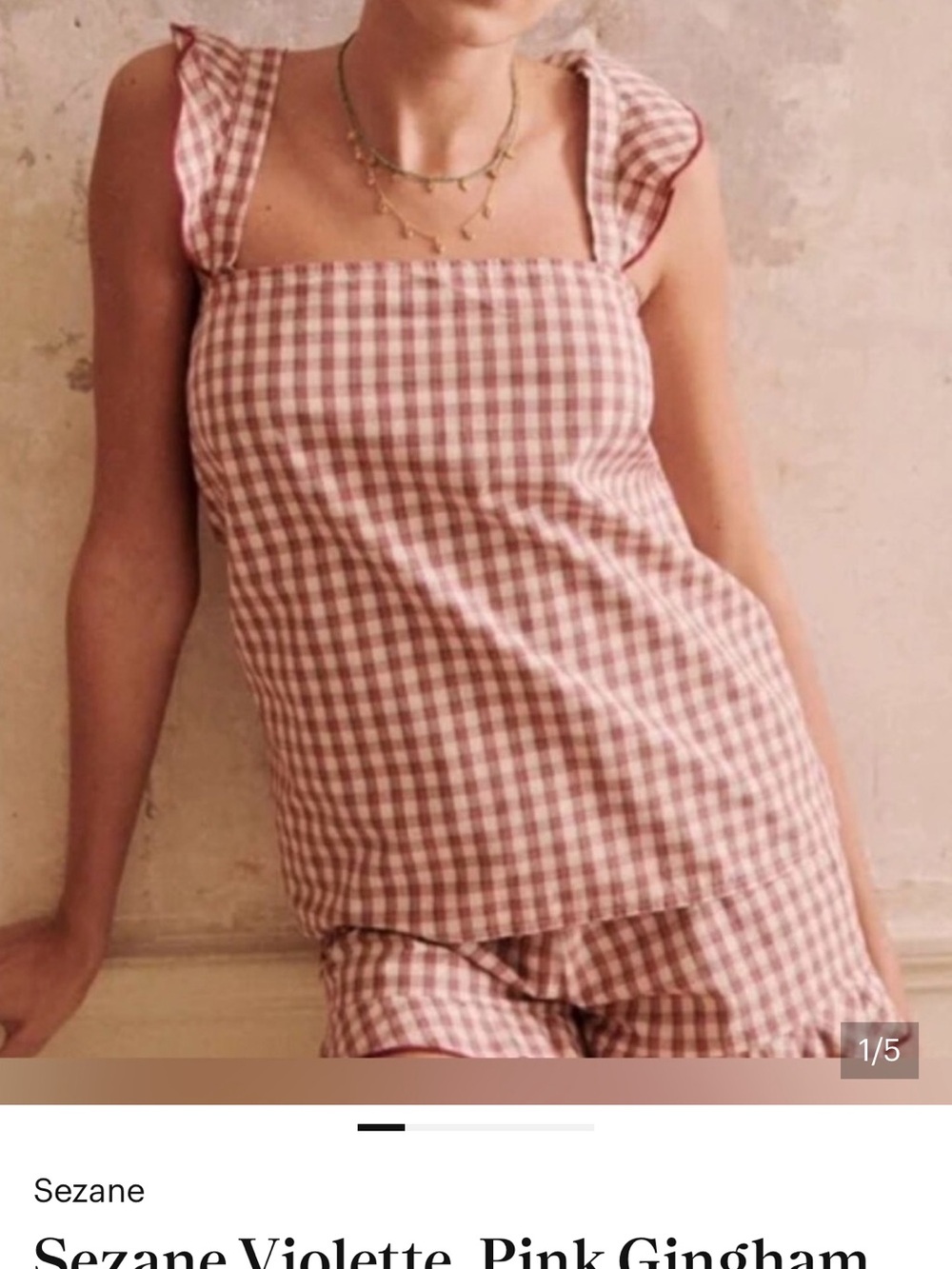 Sezane Violette Rose Gingham Square-Neck Camisole, shorts and matching bag